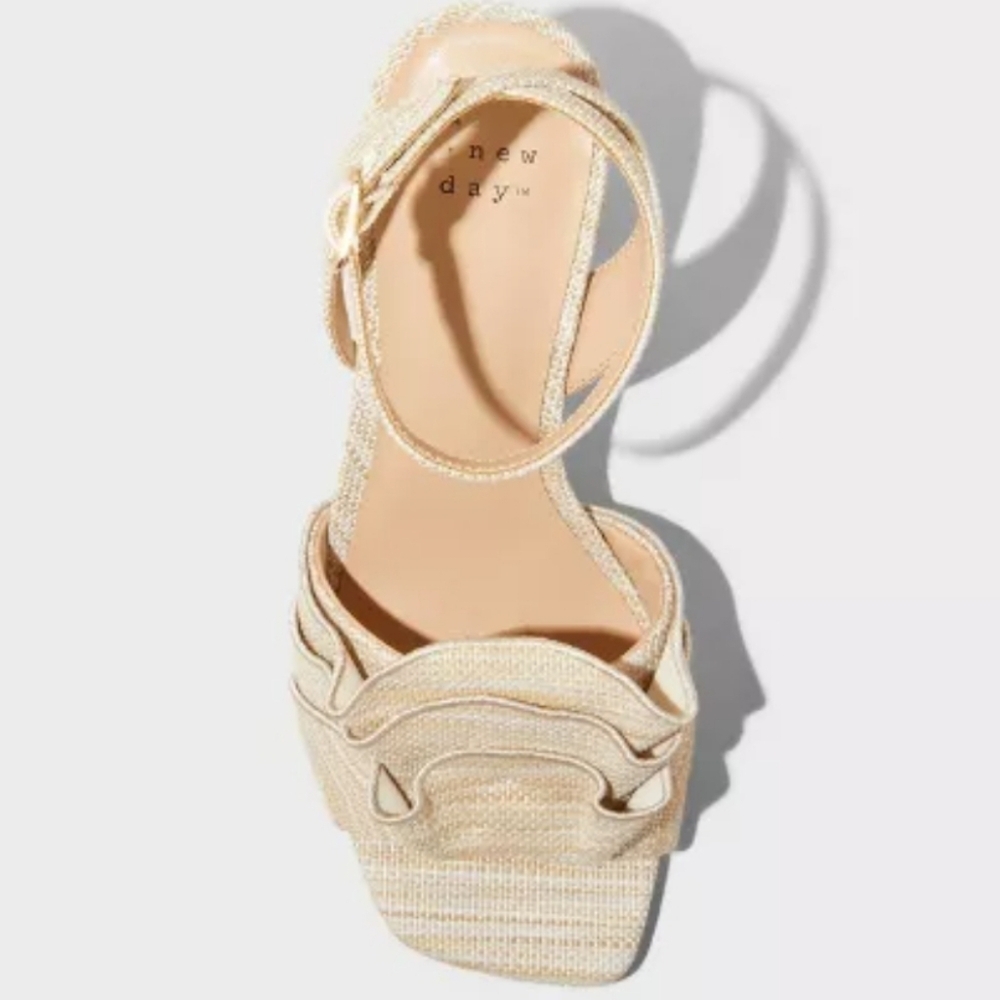 A New Day Stassi Raffia Ruffle Heels Size - Picture 3 of 8